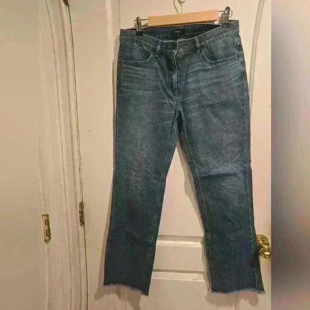 P7002 theory raw hemmed straight  legged medium wash jeans size 28 - Picture 3 of 8